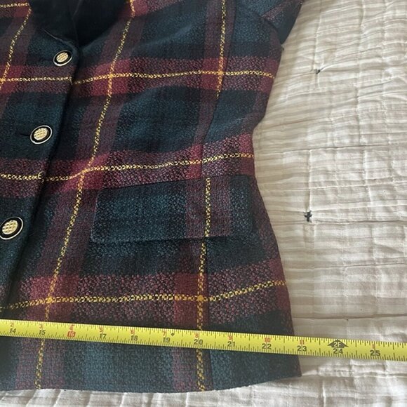 VTG Kasper ASL Wool Plaid Blazer sz 16 Velvet Shawl Collar Gold Buttons Academia - Picture 10 of 12